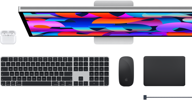 AirPody, Studio Display, Magic Keyboard, Magic Mouse, Magic Trackpad, MagSafe nabíjecí kabel