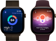 Apple Watch Series 12, pouzdro z tmavě bronzového hliníku, kruhový graf spánkového skóre, korunka Digital Crown, tmavě bronzový milánský tah
