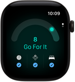 Apple Watch Series 12, pouzdro z černého hliníku, skóre připravenosti 8, na pravém boku korunka Digital Crown