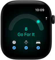 Apple Watch Series 12, pouzdro z černého hliníku, skóre připravenosti 8, na pravém boku korunka Digital Crown
