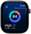 Apple Watch Series 12, pouzdro z vesmírně šedého hliníku, kruhový graf spánkového skóre, na pravém boku korunka Digital Crown