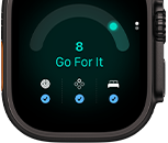 Apple Watch Ultra 4, titanové pouzdro, černá barva, skóre připravenosti 8, na pravém boku korunka Digital Crown, vyvýšené boční tlačítko